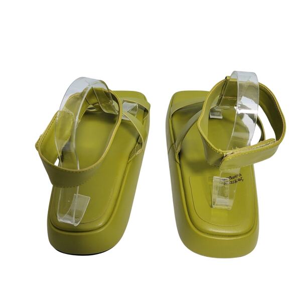 Jeffrey Campbell Devis Wedge Green Leather Sandals Ankle Strap Size 9 72525-783 - Picture 3 of 6